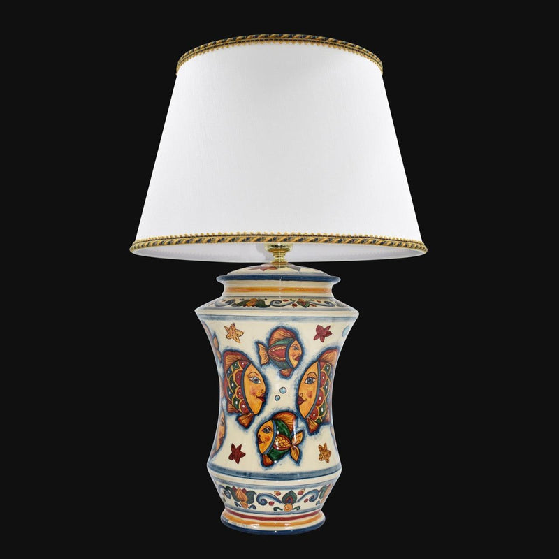 Albarello lamp h 35 with fish decoration (h63 w/lampshade Ø40)