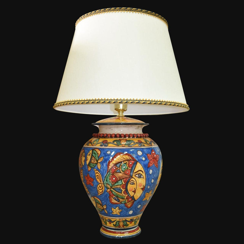 Bowl lamp w/beads h 35 fish decoration w/blue background (h60 w/lampshade Ø40)