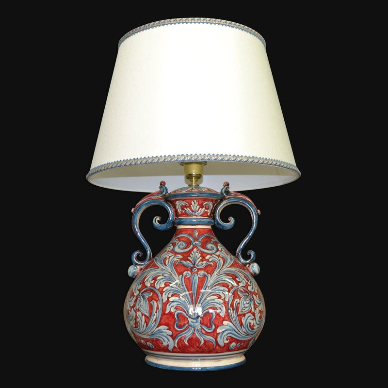 Onion lamp h 40 decorated in blue/burgundy (h 60 with Ø45 lampshade)