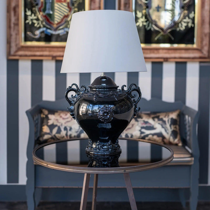 Kugellampe mit Henkeln H 35 cm, Plastico Sofia, Black Line – Sizilianische Keramiklampe aus Caltagirone