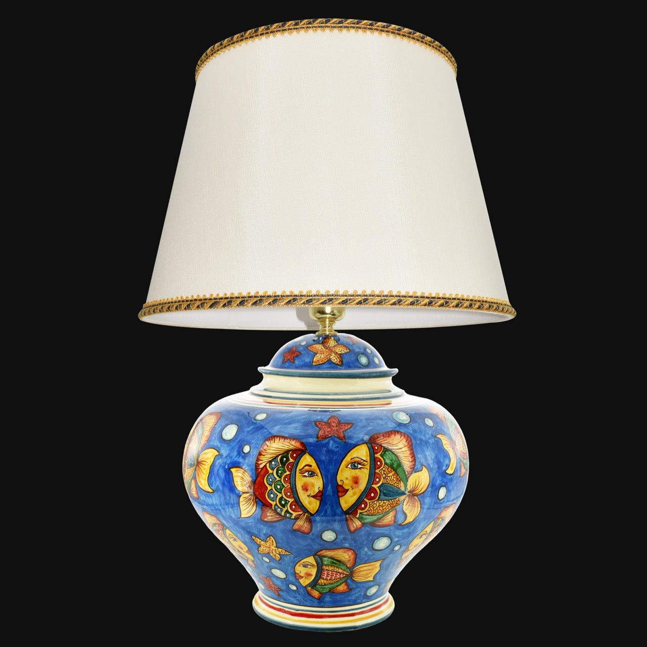 Lume Palla fondo blu Decoro Pesci in ceramica siciliana di Caltagirone - Ceramiche di Caltagirone Sofia