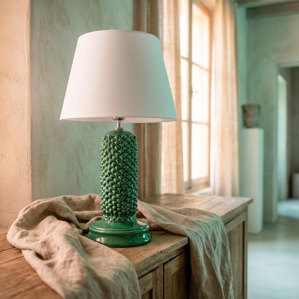 Lume pigna cilindro h 60 Verde Smeraldo in ceramica di Caltagirone - Ceramiche di Caltagirone Sofia