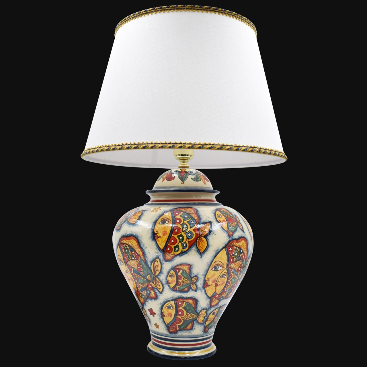 Lume Potiche Decoro Pesci in ceramica di Caltagirone (h65 c/paralume Ø40) - Ceramiche di Caltagirone Sofia