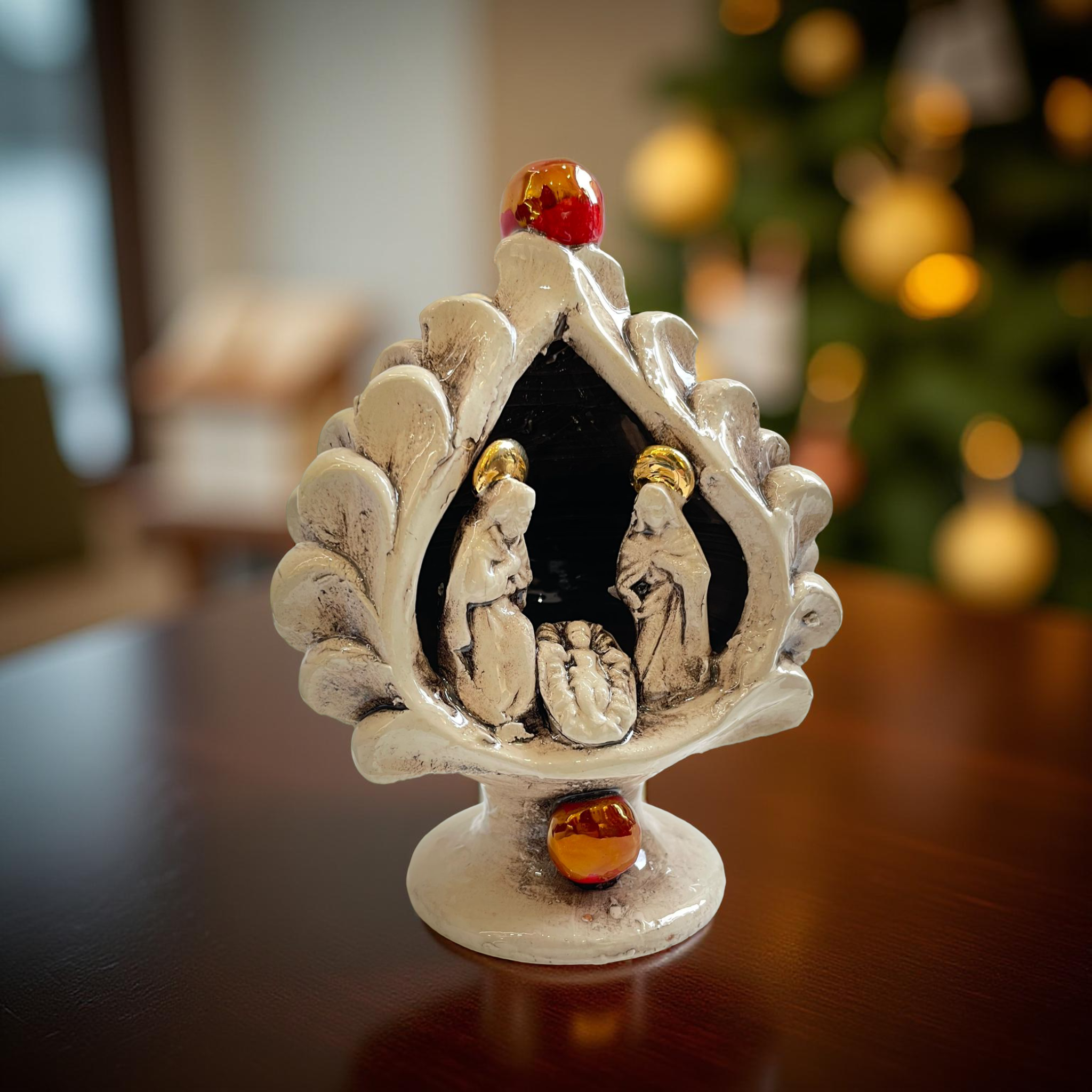 Natività a pigna h 12 Madreperla Antichizzato - Ceramiche di Caltagirone Sofia