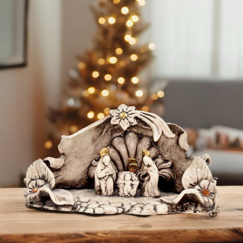 Caltagirone Ceramic Medium Nativity 14×10 cm / 5½"×4" — Mother of Pearl