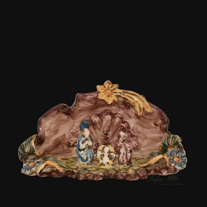 Belén Navideño Siciliano 14×10 cm, Tricolor – Cerámica Caltagirone – tradición artesanal siciliana