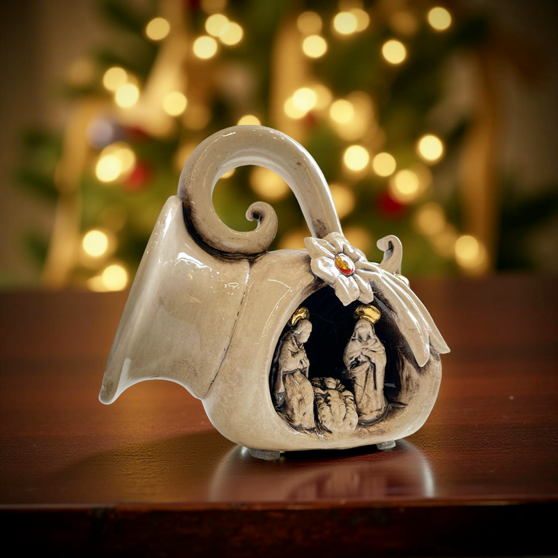 Caltagirone Ceramic Mini Jar Nativity H 10 cm / 4" — Mother of Pearl