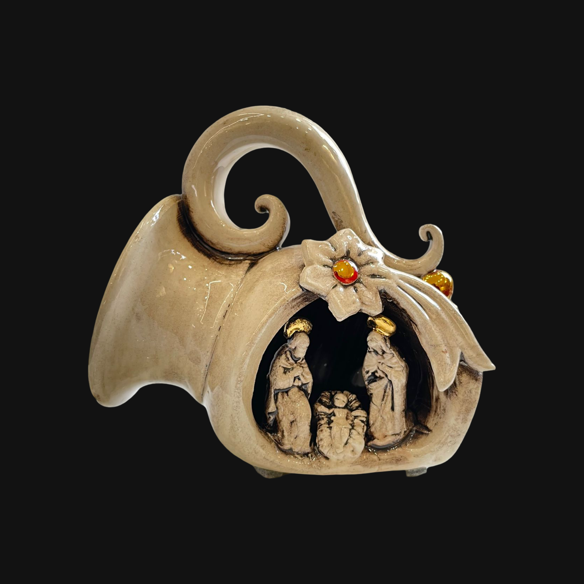 Natività mini giara h 10 Madreperla Antichizzato/Oro e Lustri - Ceramiche di Caltagirone Sofia