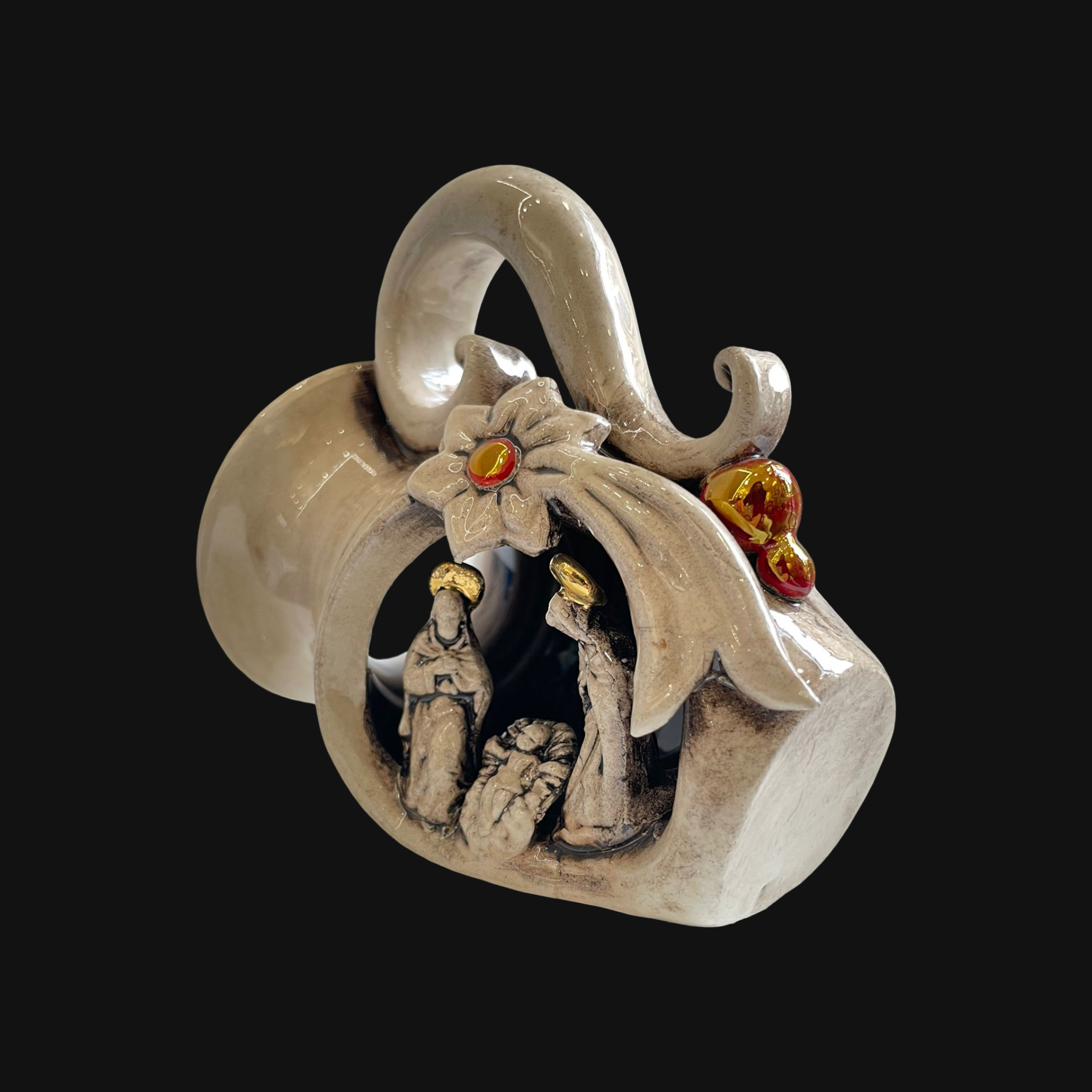 Natività mini giara h 10 Madreperla Antichizzato/Oro e Lustri - Ceramiche di Caltagirone Sofia