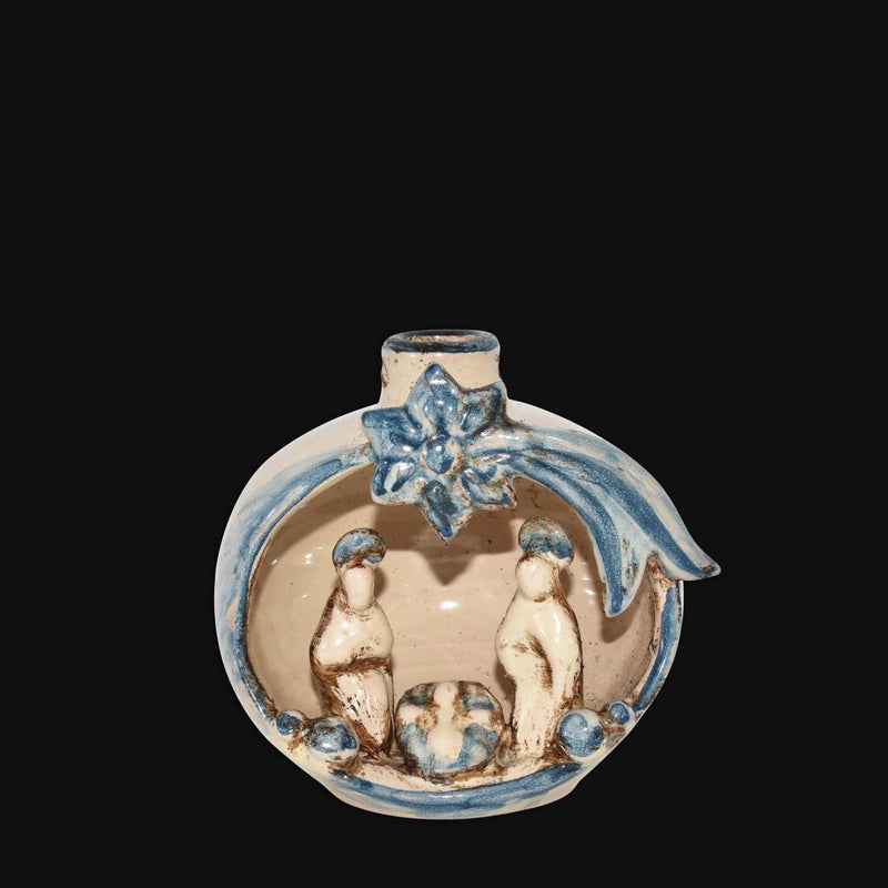 Sizilianische Weihnachtskrippe H 10 cm, Mono Blau – Italienische Keramik aus Caltagirone, Sizilien
