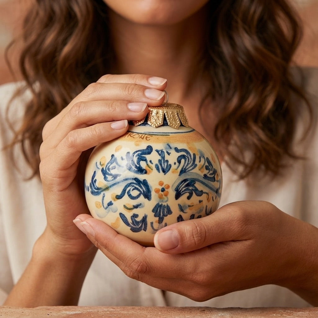 Christmas ball Ø 8 blu orange - Christmas in Caltagirone