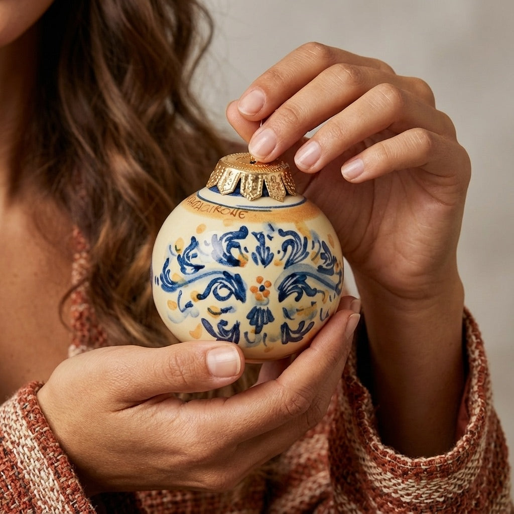 Christmas ball Ø 8 blu orange - Christmas in Caltagirone