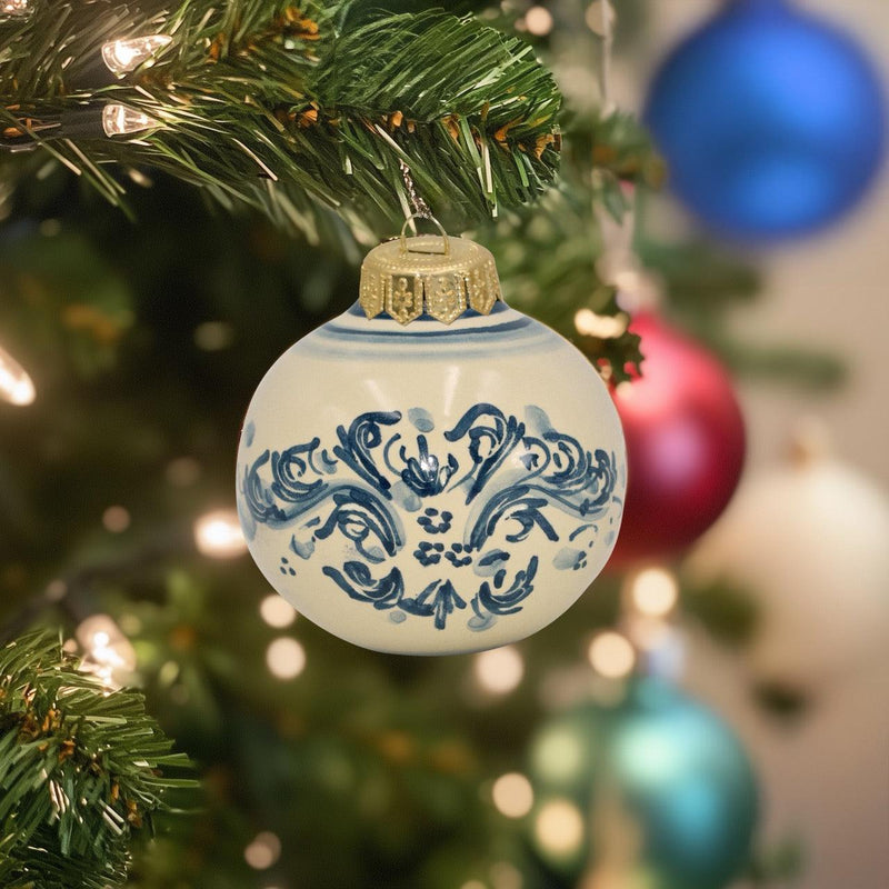 Sizilianische Weihnachtskugel, Mono Blau – Italienische Keramik aus Caltagirone, Sizilien