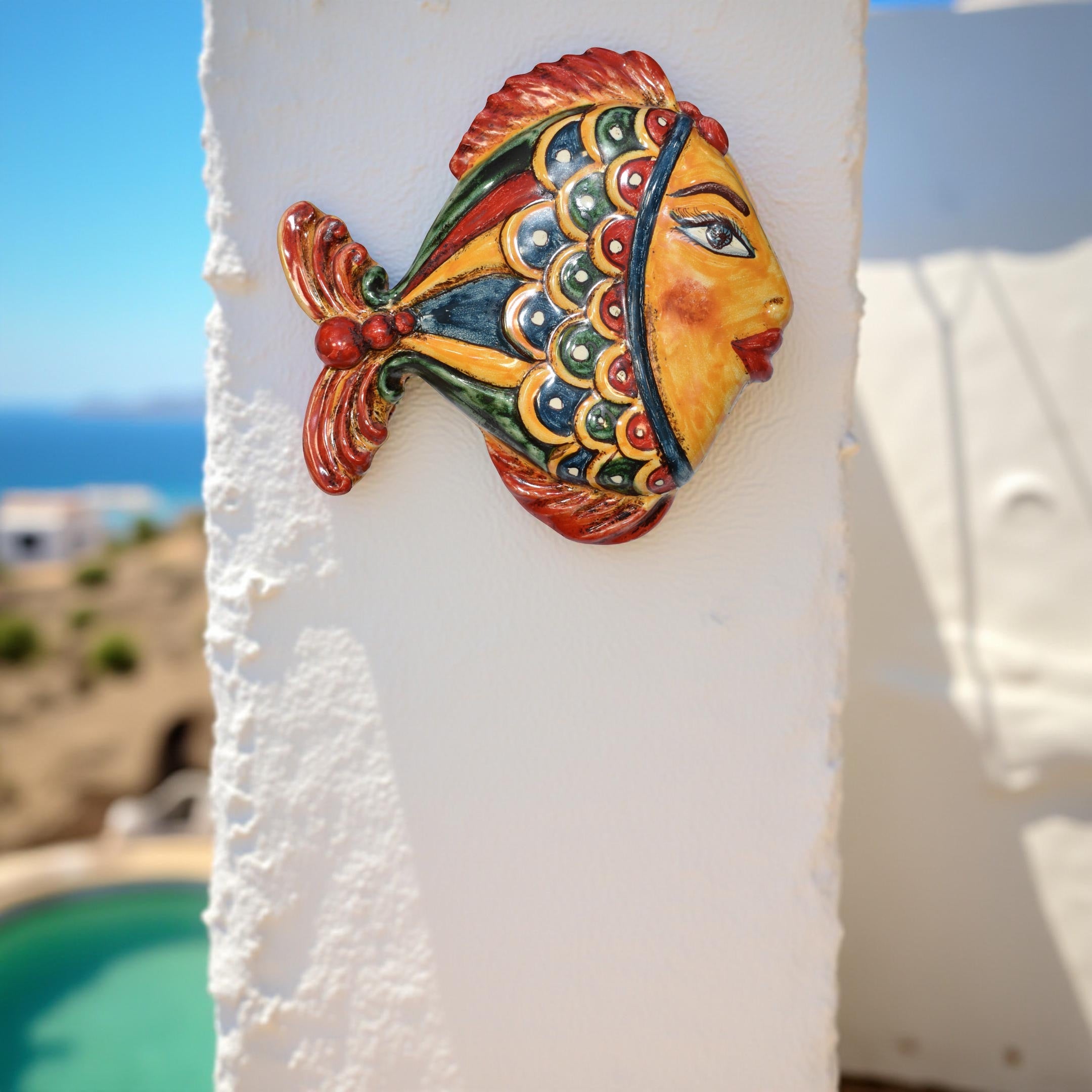 Pesce da appendere in ceramica di caltagirone colorato decoro pesci - Ceramiche di Caltagirone Sofia