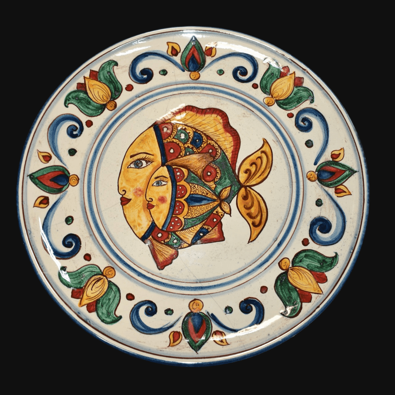 Piatto ornamentale in ceramica di caltagirone decoro pesci - Ceramiche di Caltagirone Sofia