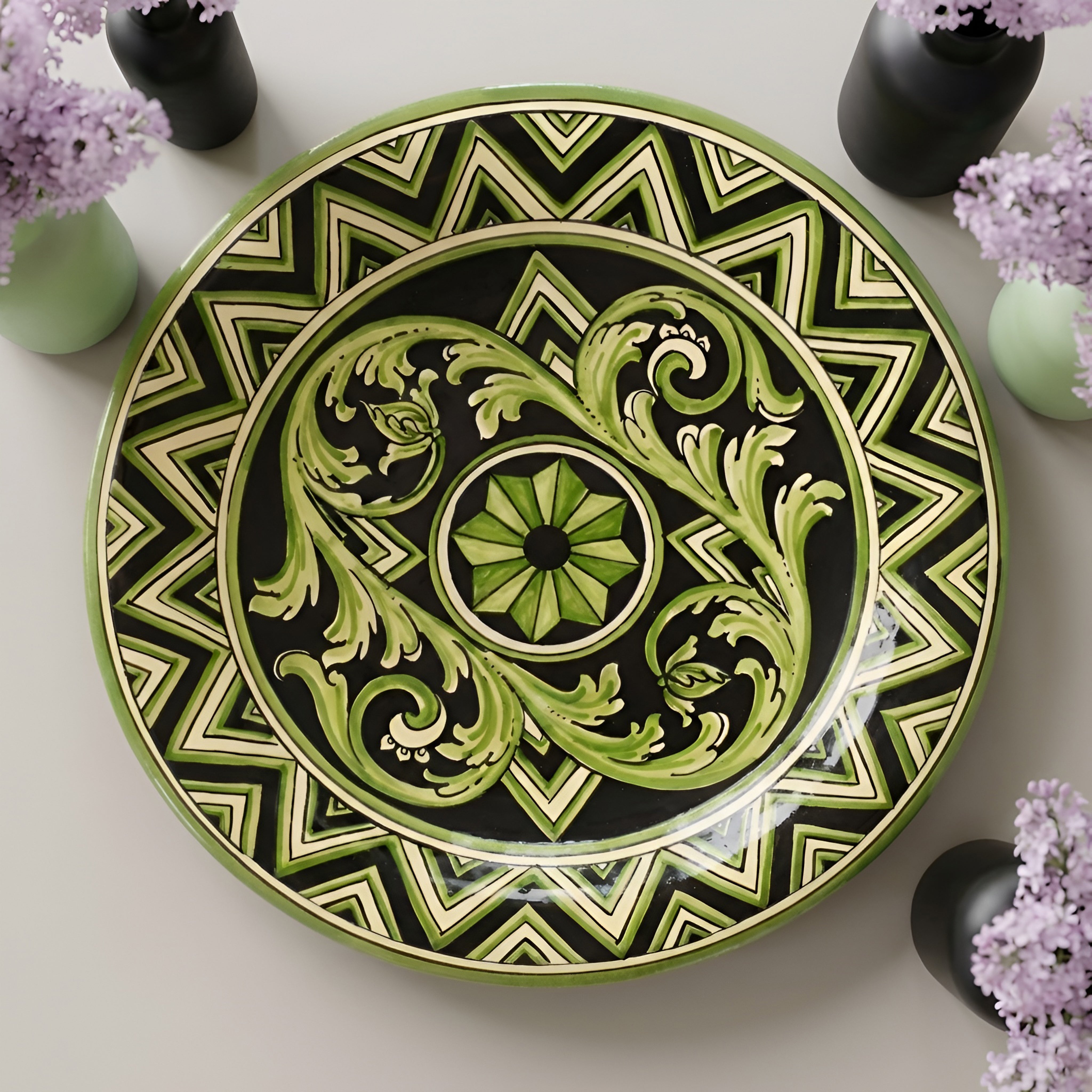 Plato Decorativo Siciliano Ø 40 cm, Linea Parigi – Cerámica italiana de Caltagirone, Sicilia