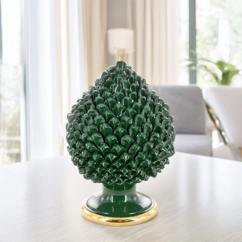 Caltagirone Artisan Pine Cone — Antique Green and Gold | Ceramica Caltagirone