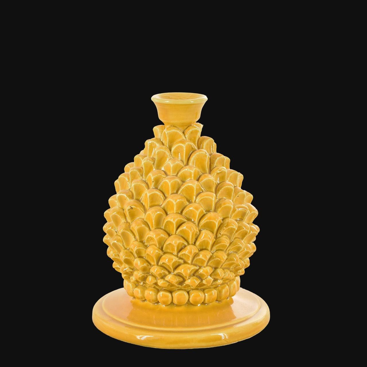 Portacandela a pigna h 18 Senape – Bomboniera in ceramica di Caltagirone - Ceramiche di Caltagirone Sofia