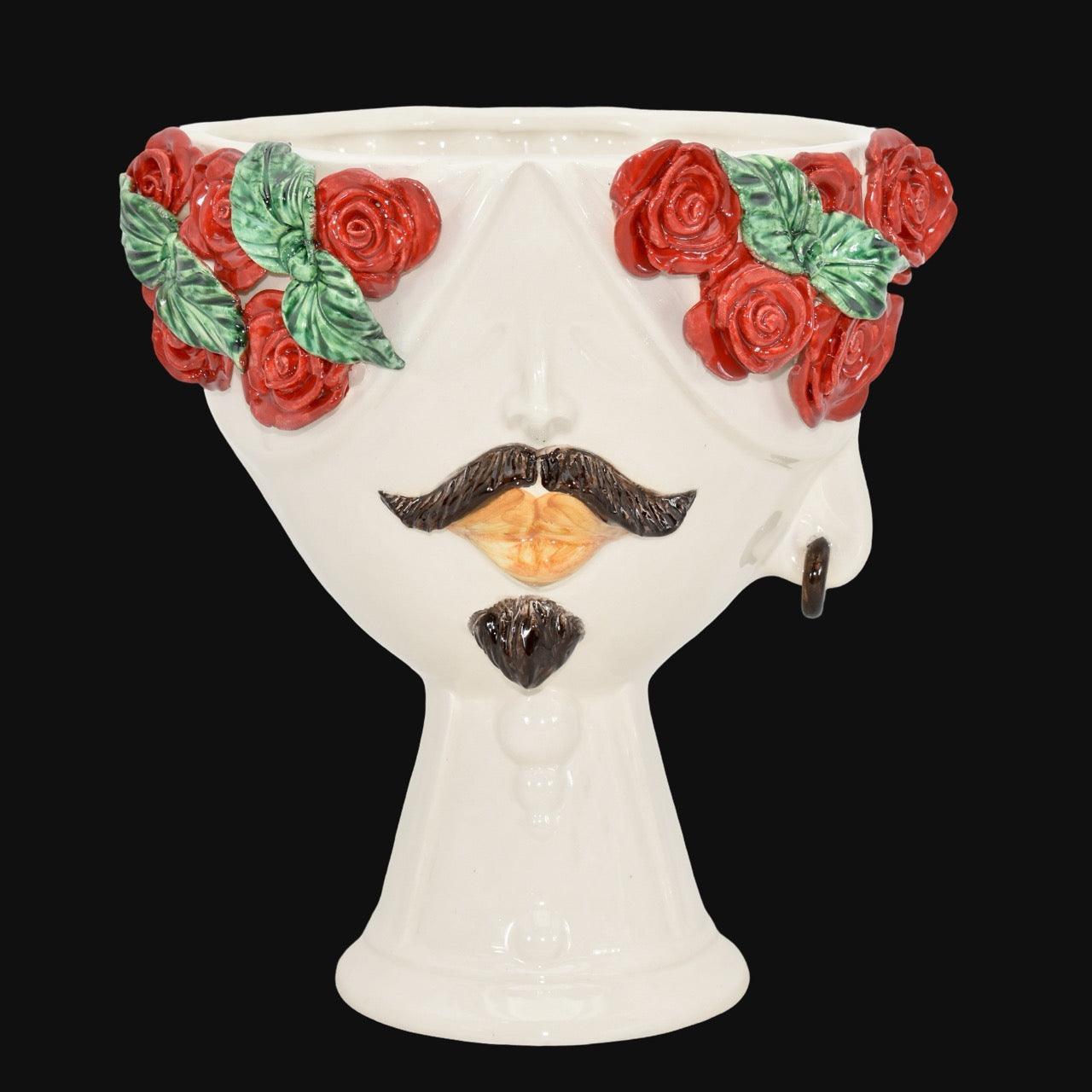 Testa di Moro con rose rosse "Zahira" uomo | White and Color 30 cm - Ceramiche di Caltagirone Sofia