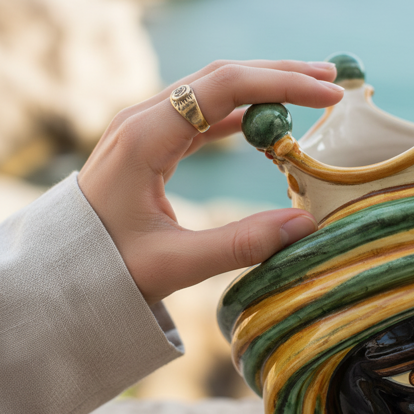 Moor Head Vase h 30 Green and Orange - Modern Moorish heads Sofia Ceramiche