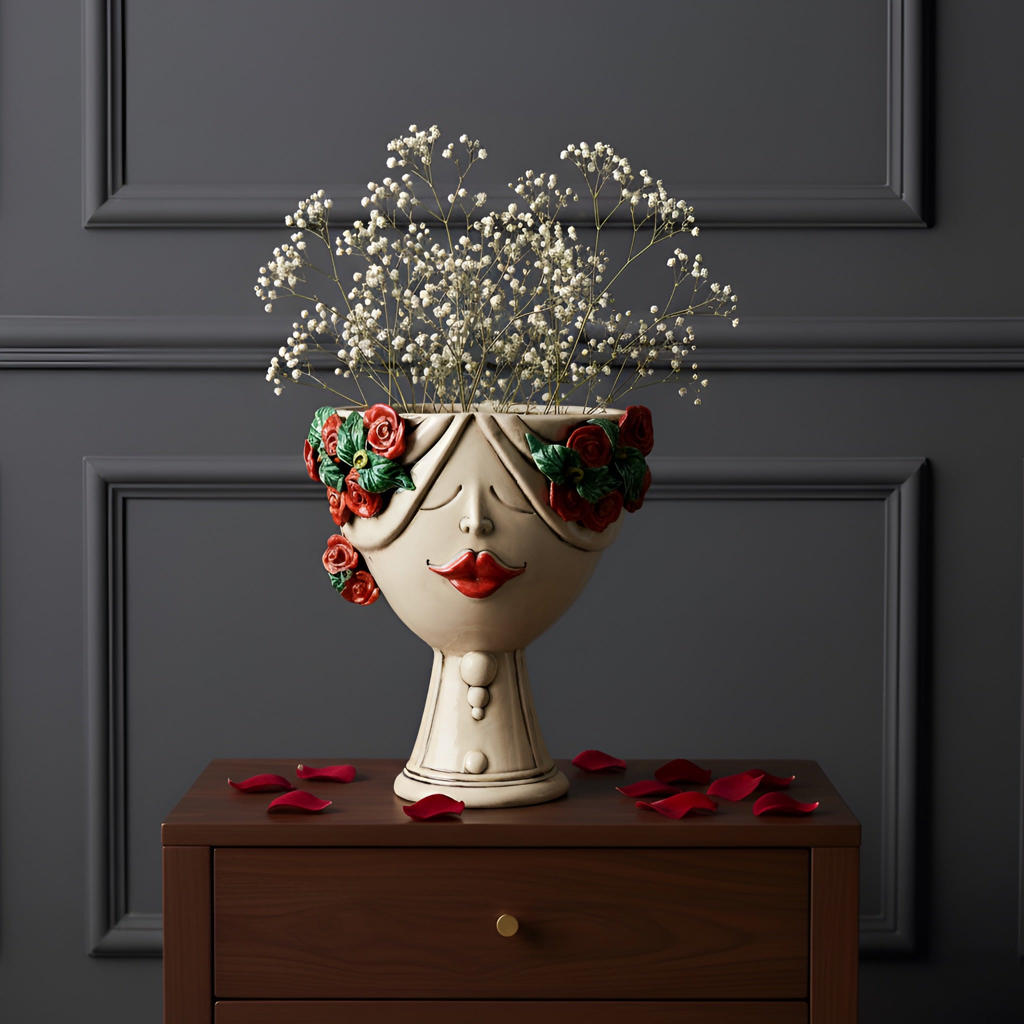 Testa di Moro h 30 zahira madreperla antichizzato con rose femmina - Ceramiche di Caltagirone Sofia