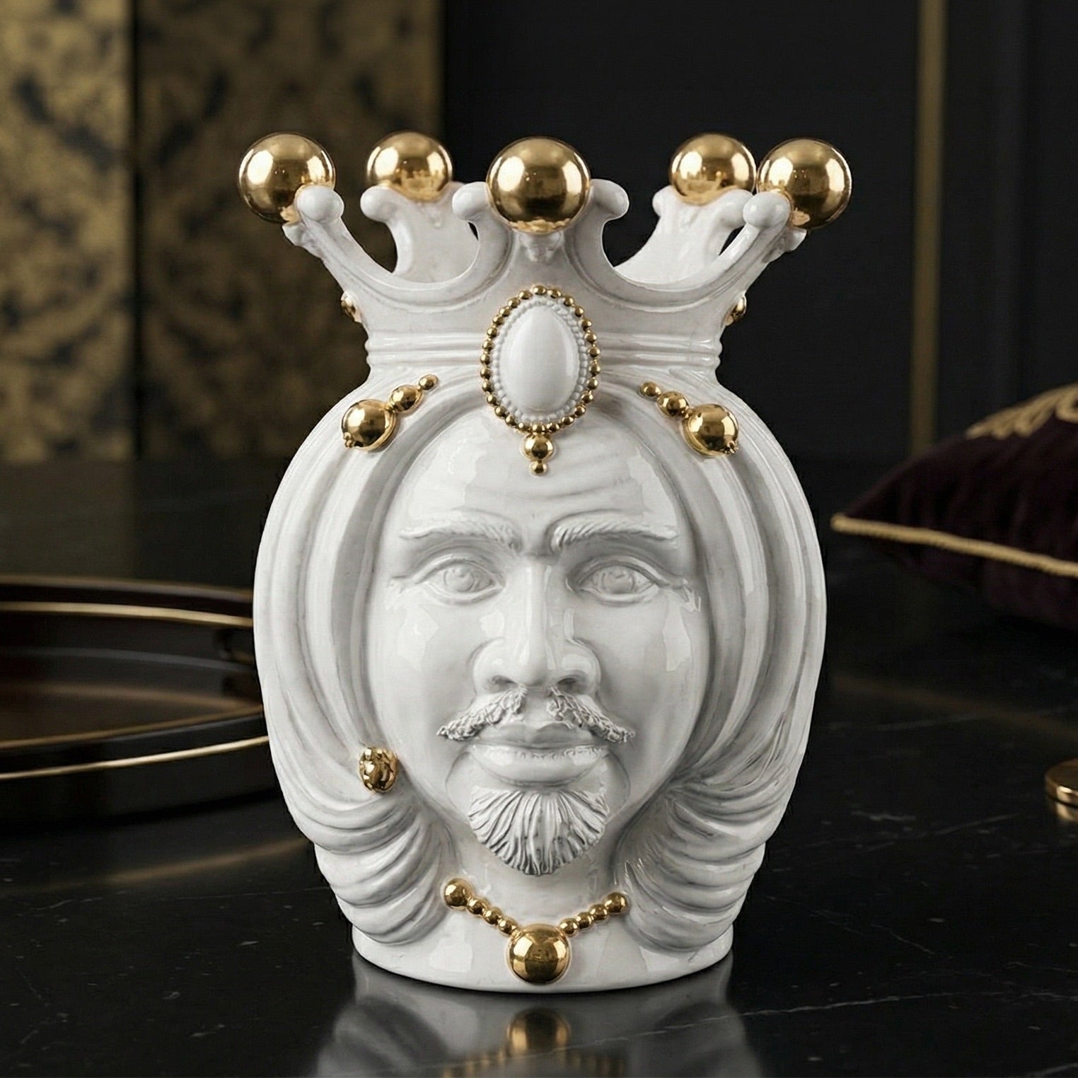 Maurenkopf-Vase H 38 cm, Mann – Testa di Moro aus Caltagirone, Sizilien
