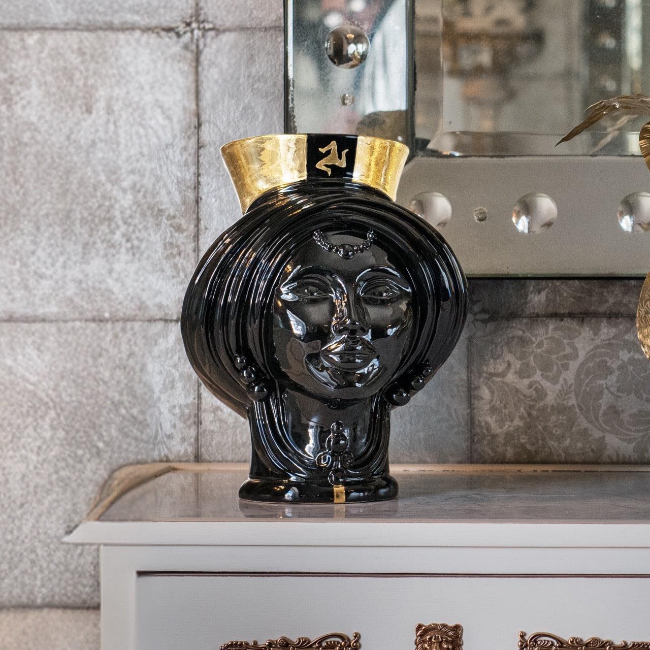 Testa di moro moderna h 30 black/gold donna ceramiche di caltagirone - Ceramiche di Caltagirone Sofia