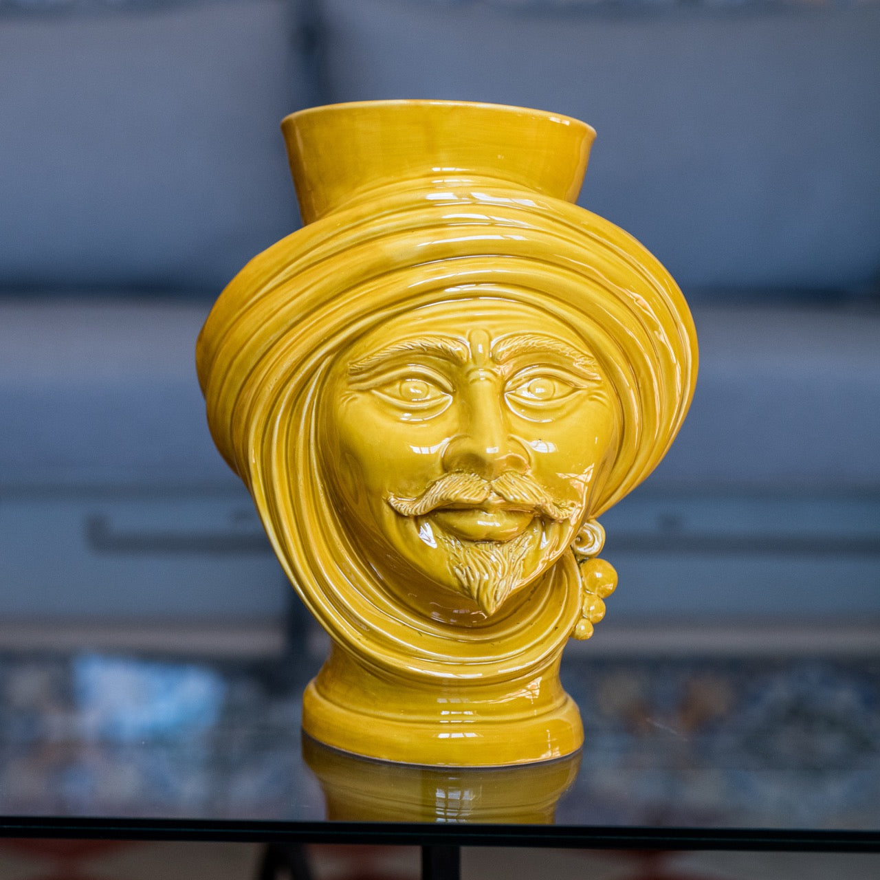 Testa di Moro Uomo H 30 Senape - Ceramica Monocromatica Moderna - Ceramiche di Caltagirone Sofia