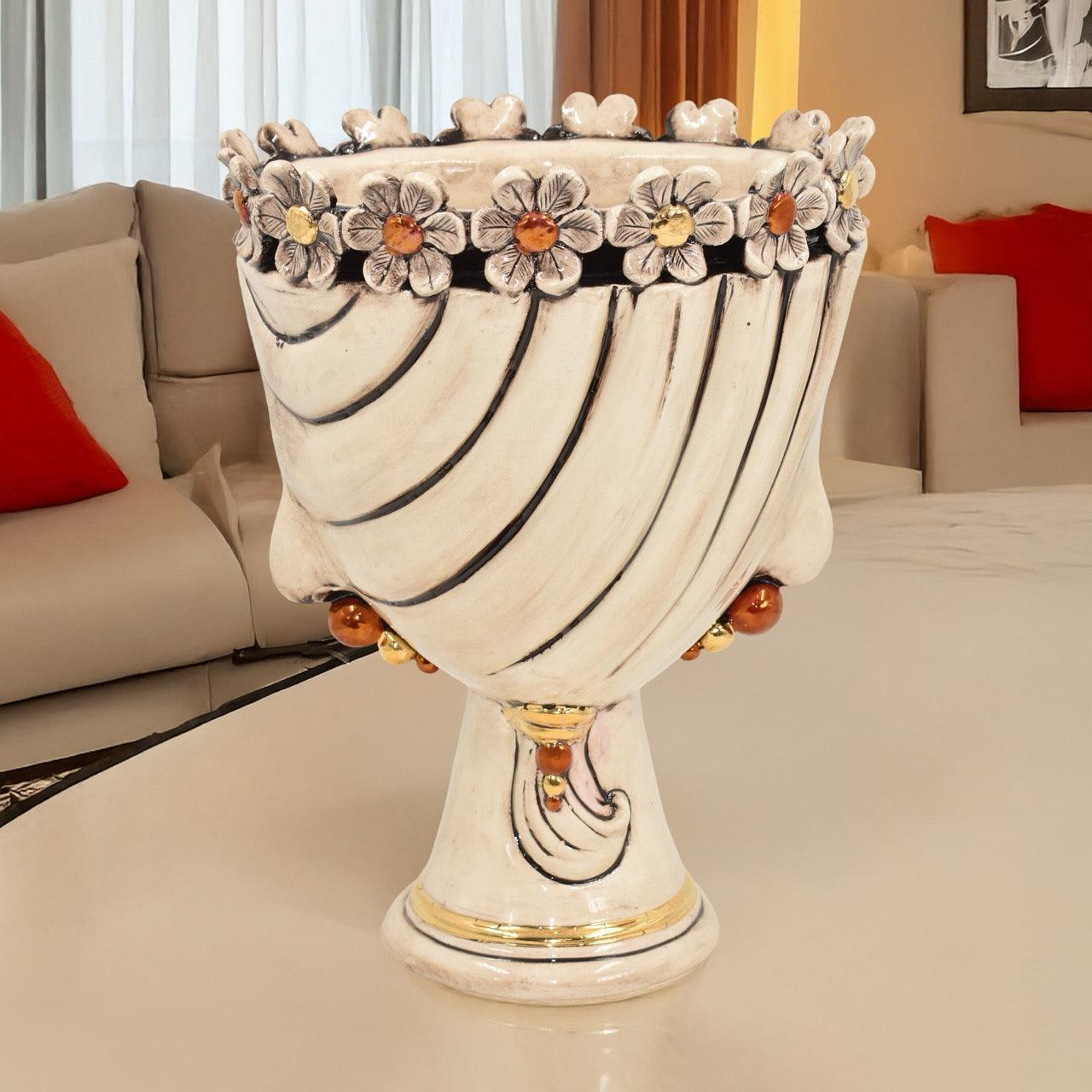 Testa di Moro Zahira Donna con Fiori Madreperla Antichizzato con Oro e Lustri - Ceramiche di Caltagirone Sofia