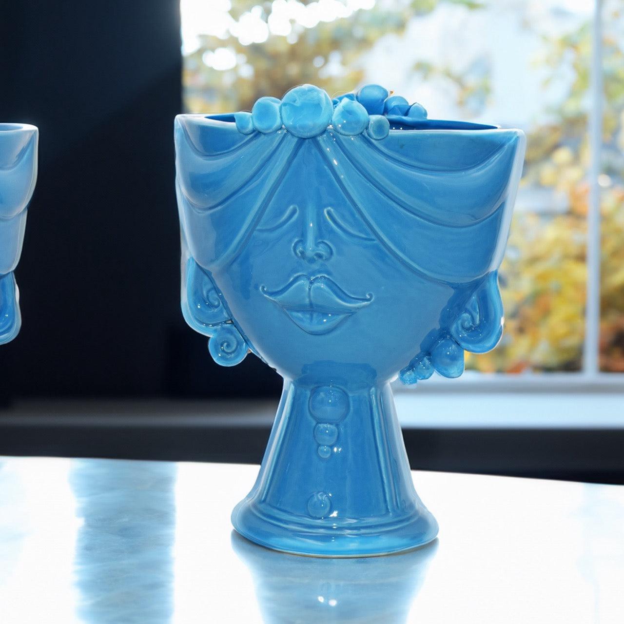 Testa Donna in Ceramica Caltagirone | Zahira Turchese h 30cm - Ceramiche di Caltagirone Sofia