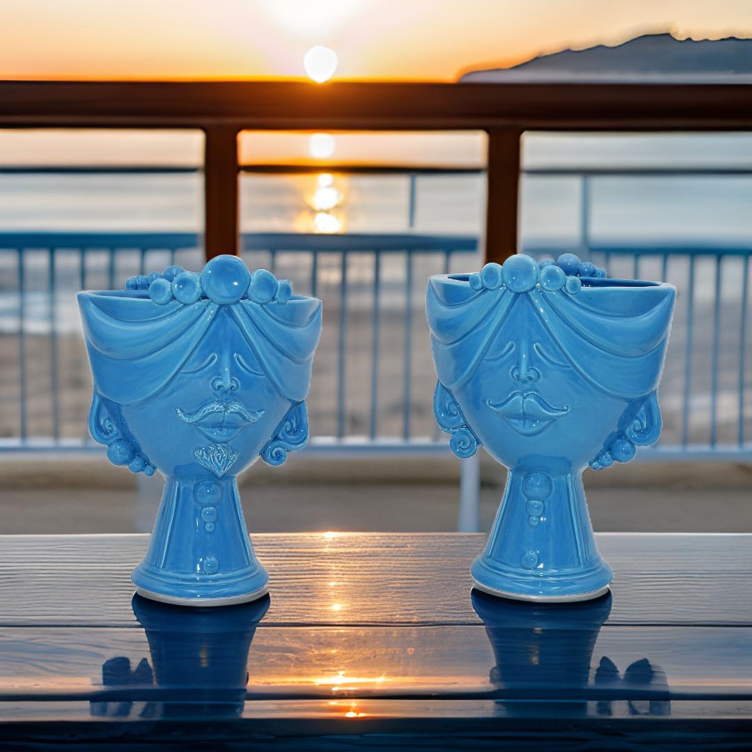 Testa Donna in Ceramica Caltagirone | Zahira Turchese h 30cm - Ceramiche di Caltagirone Sofia