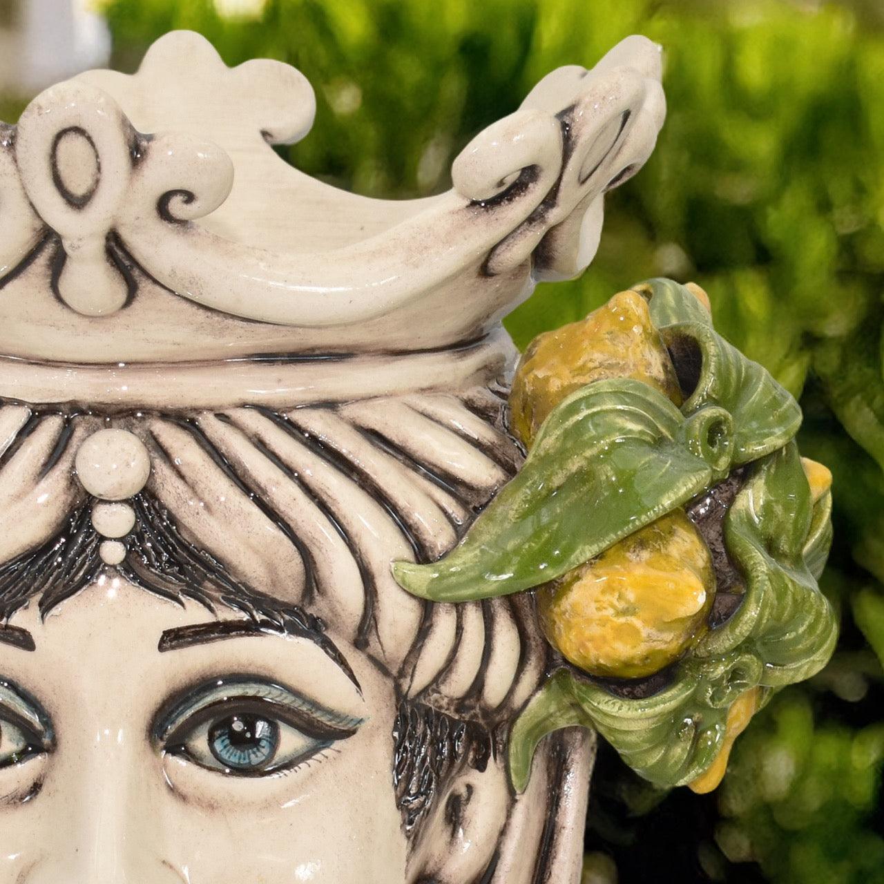 Testa h 25 con limoni siciliani gialli in madreperla femmina - Ceramiche di Caltagirone Sofia