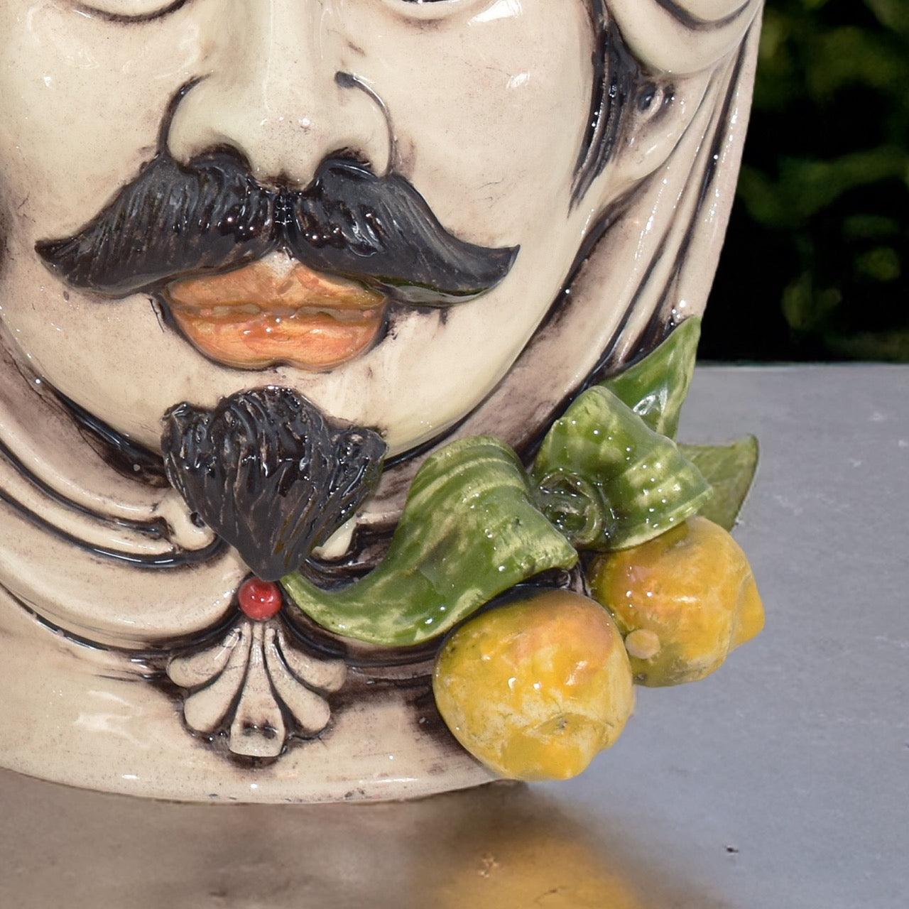 Testa h 25 con limoni siciliani gialli in madreperla uomo - Ceramiche di Caltagirone Sofia
