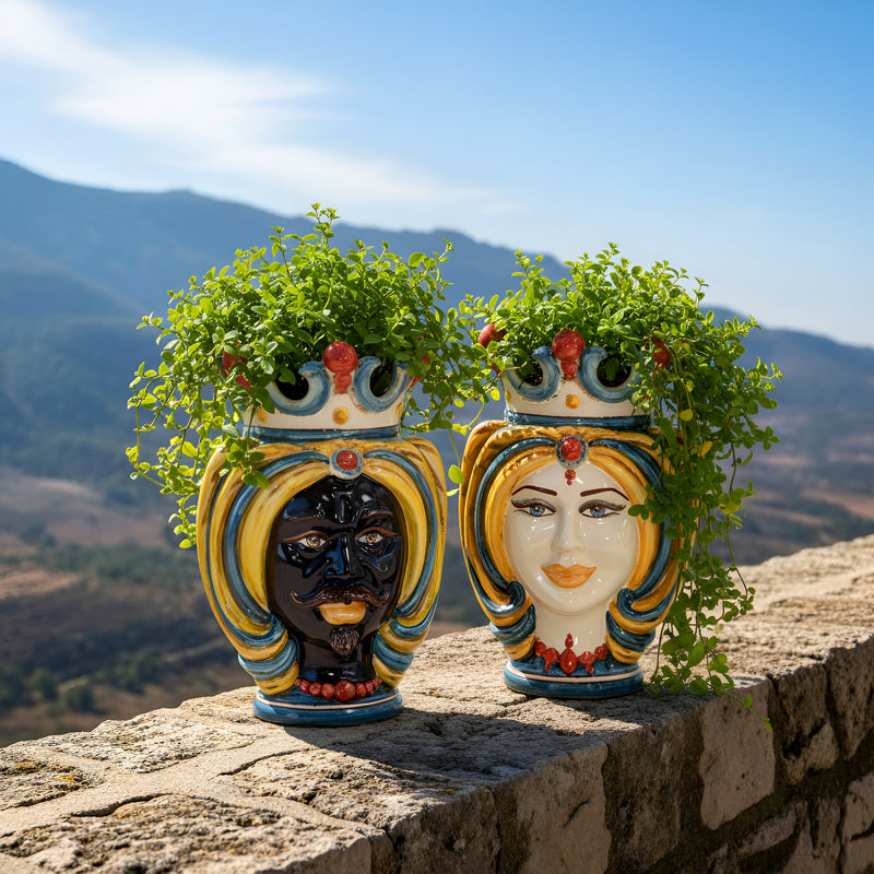 Sicilian Moor's Head with Turban H 25 cm / 9.8", Woman, Decoro Sicily – Testa di Moro from Caltagirone, Sicily