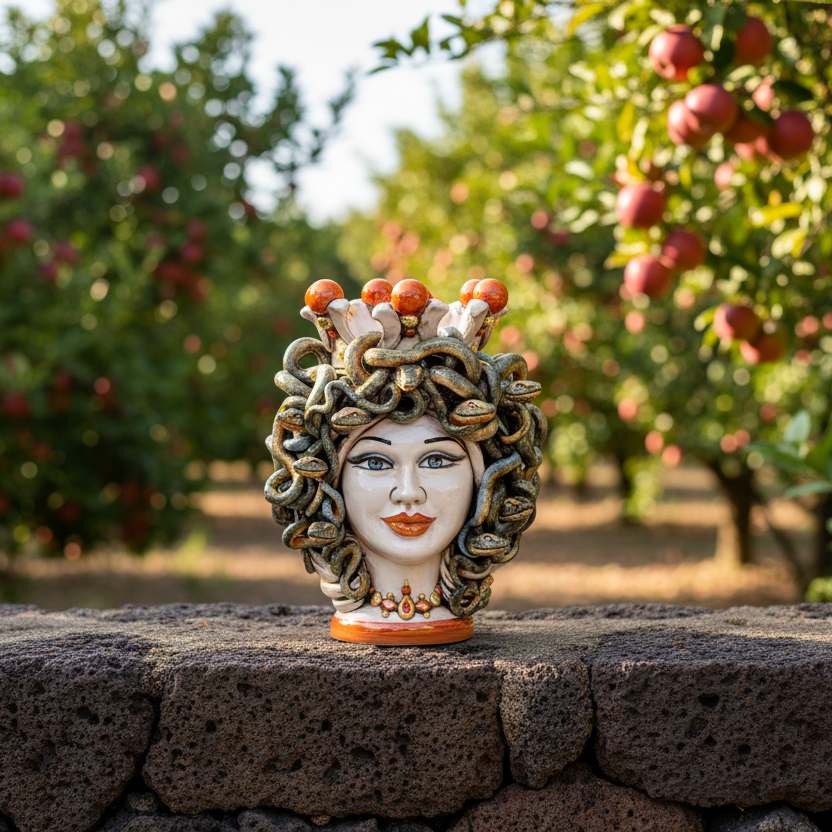 Cabeza Medusa H 25 cm, Madreperla Antigua – Testa di Moro de Caltagirone, Sicilia