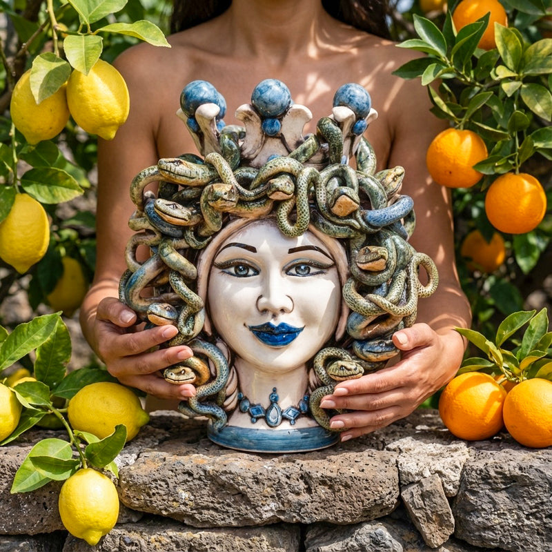 Testa di Moro Vase with Beads H 25 cm / 9.8" – Testa di Moro from Caltagirone, Sicily