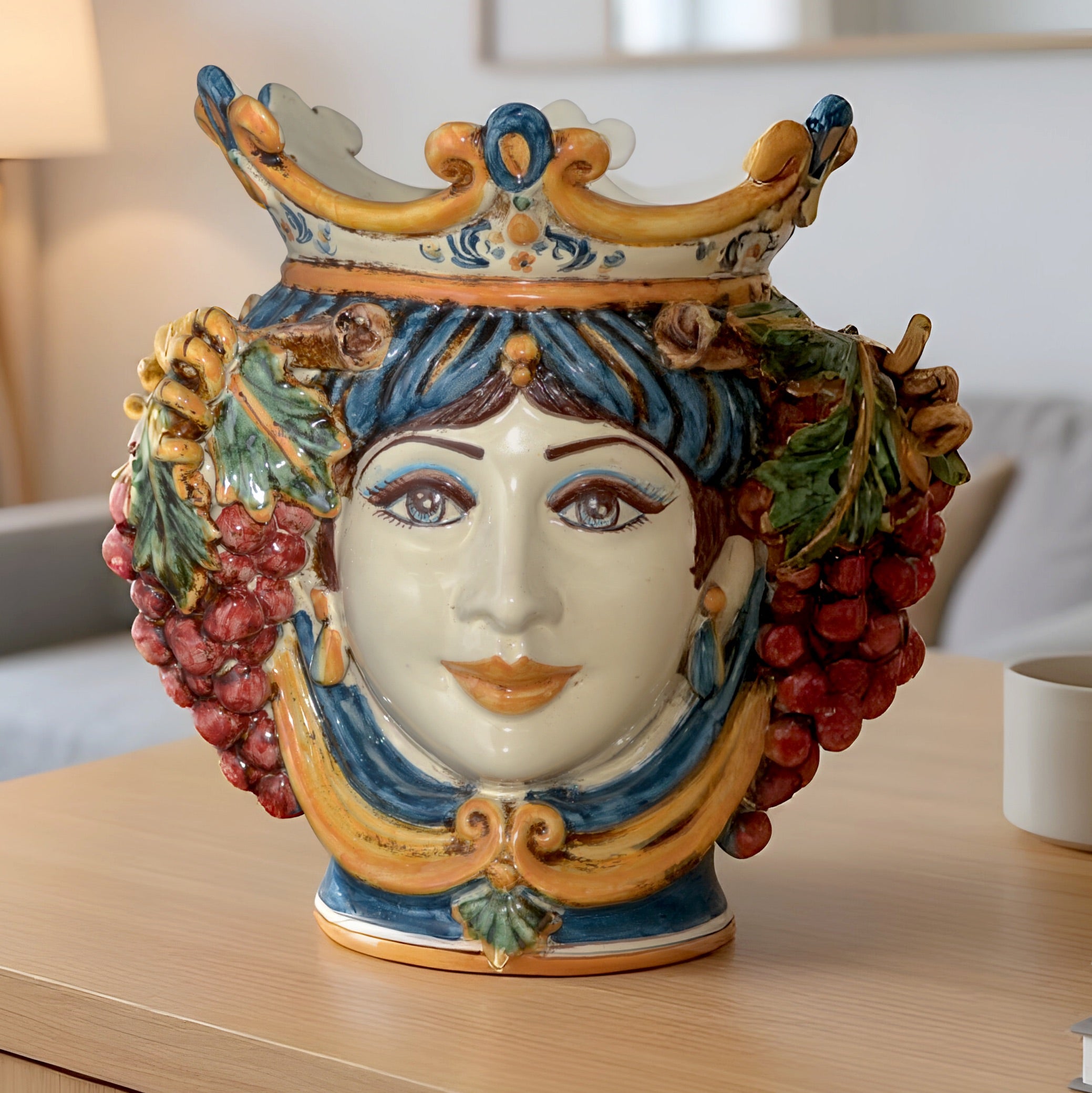 Testa h 25 uva blu e arancio femmina - Ceramiche di Caltagirone Sofia