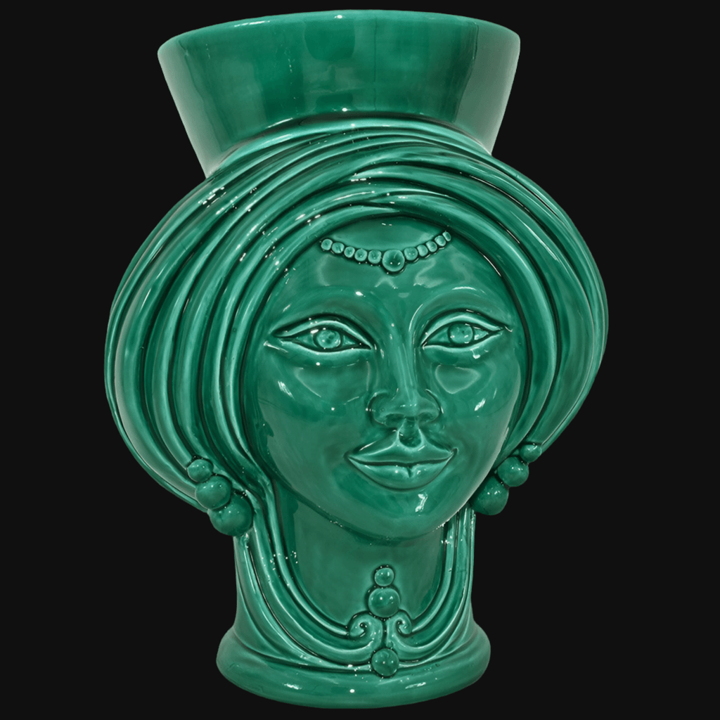 Testa h 30 corona liscia Verde Smeraldo Donna - Teste di moro moderne Sofia Ceramiche - Ceramiche di Caltagirone Sofia