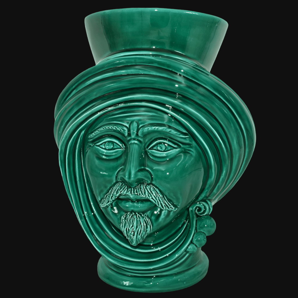 Testa h 30 corona liscia Verde Smeraldo Uomo - Teste di moro moderne Sofia Ceramiche - Ceramiche di Caltagirone Sofia