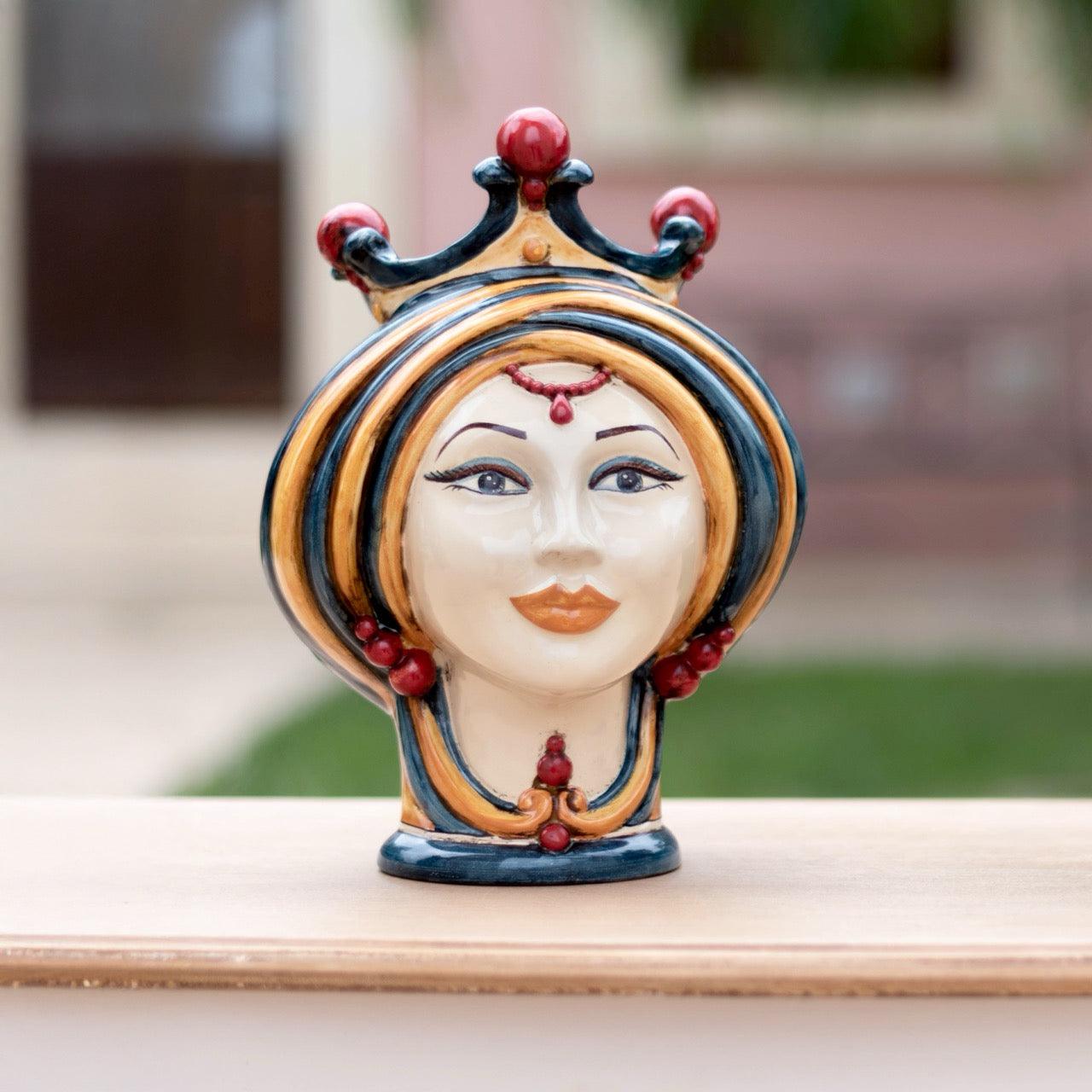 Testa h 30 in blu e arancio donna - Ceramiche di Caltagirone Sofia