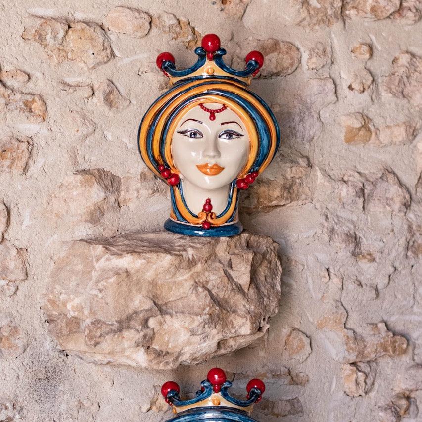 Testa h 30 in blu e arancio donna - Ceramiche di Caltagirone Sofia
