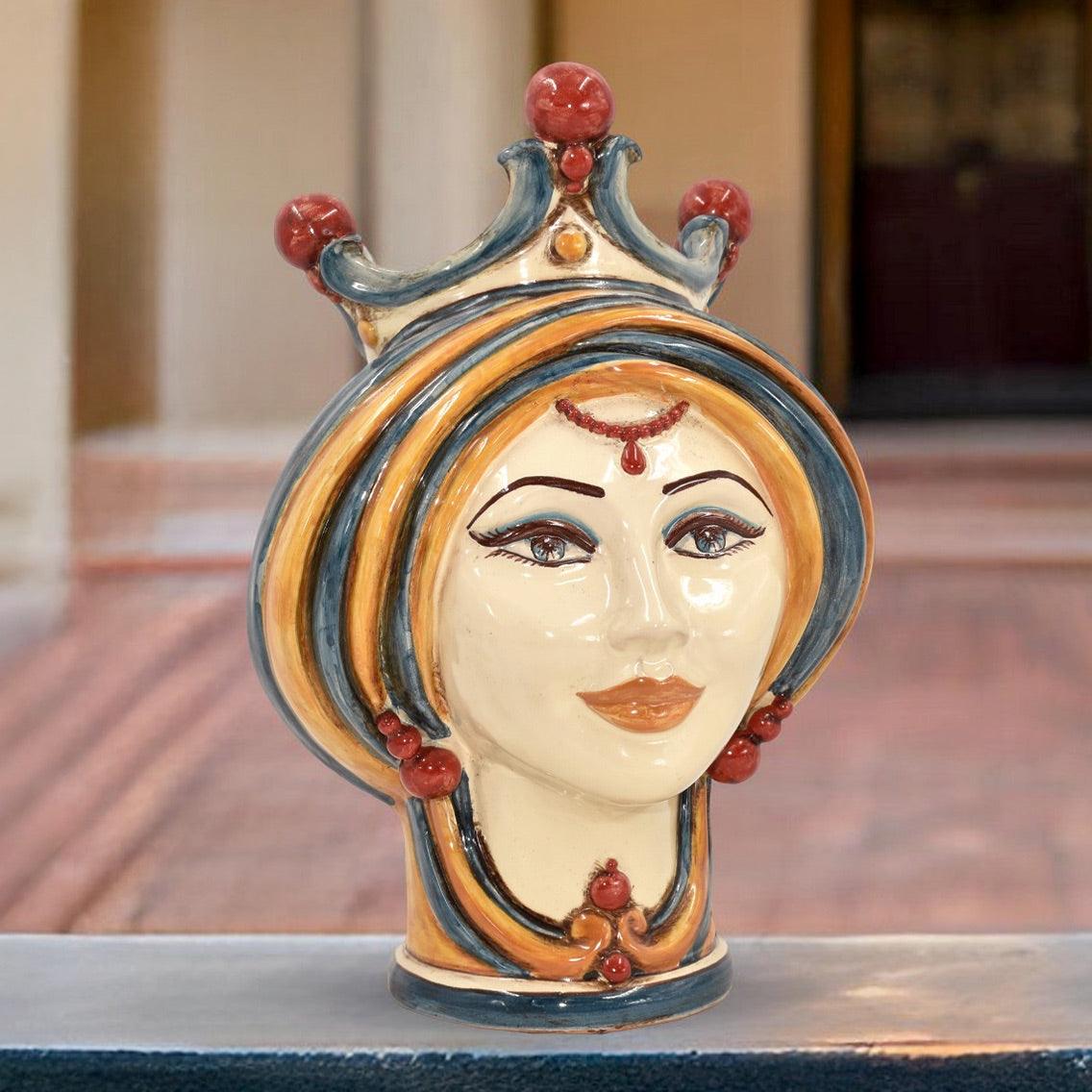 Testa h 30 in blu e arancio donna - Ceramiche di Caltagirone Sofia