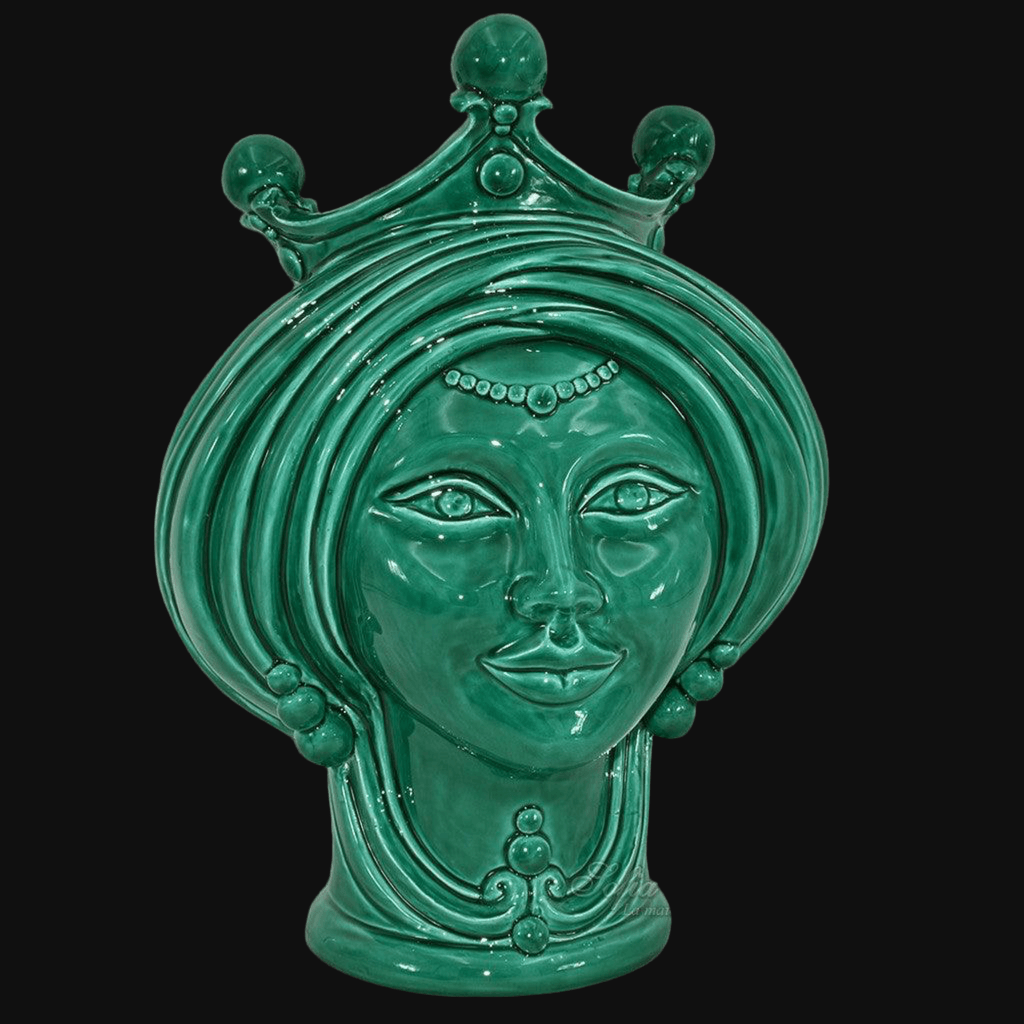 Testa h 30 Verde Smeraldo Donna - Teste di moro moderne Sofia Ceramiche - Ceramiche di Caltagirone Sofia