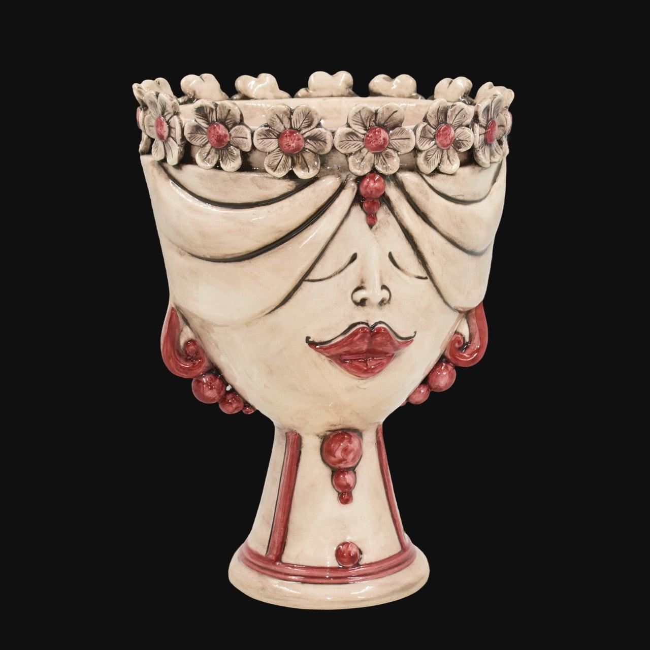 Testa h 30 zahira c/fiori madreperla antichizzato mono bordeaux femmina - Ceramiche di Caltagirone Sofia