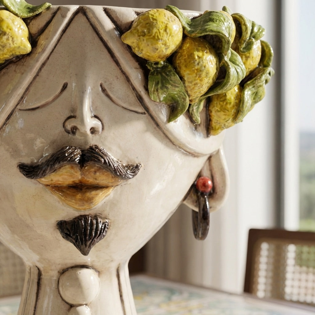 Testa h 30 Zahira Limoni Siciliani in Madreperla viso uomo - Ceramiche di Caltagirone Sofia