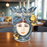 Testa h 40 con limoni mono blu femmina - Ceramiche di Caltagirone Sofia