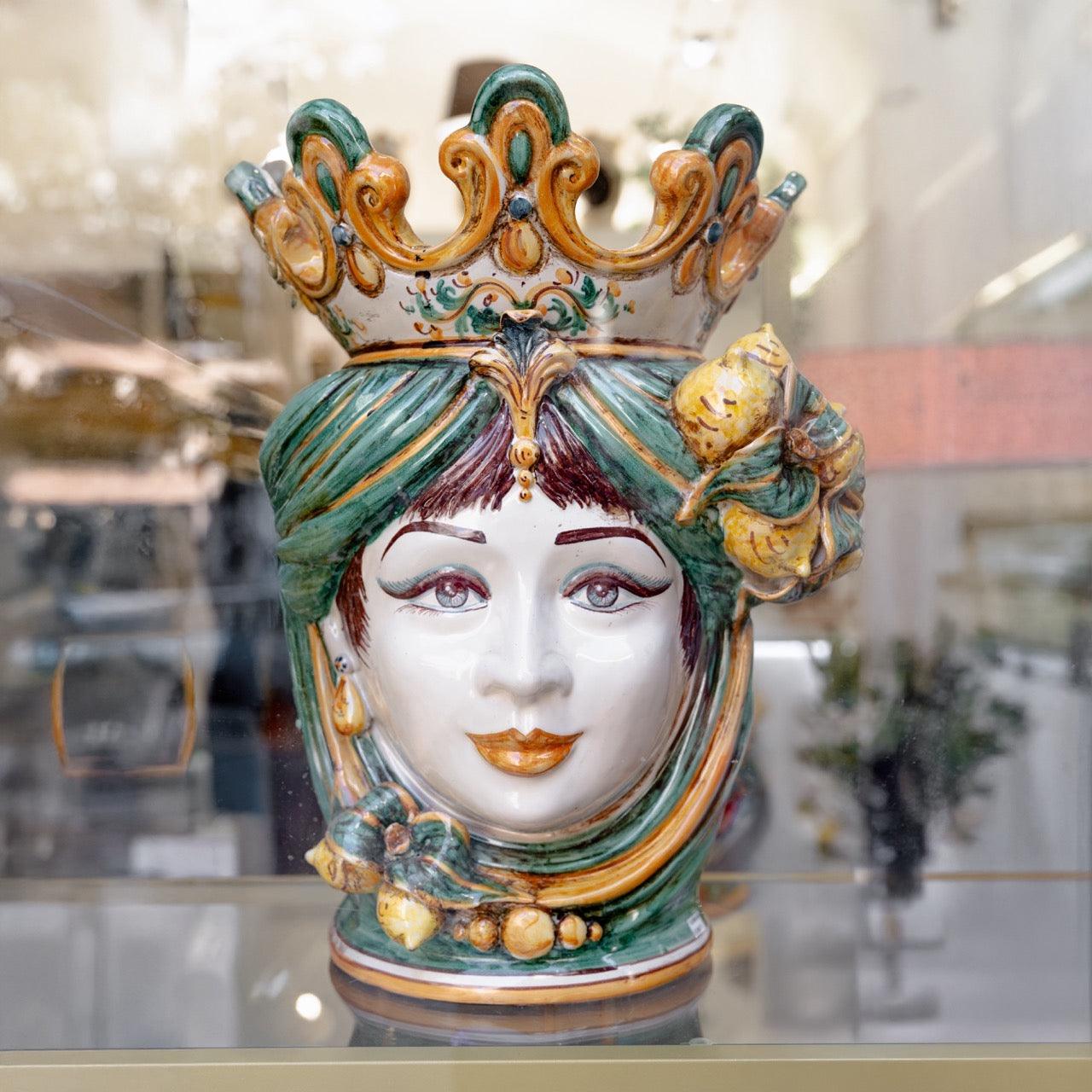 Testa h 40 limoni verde/arancio femmina - Ceramiche di Caltagirone Sofia