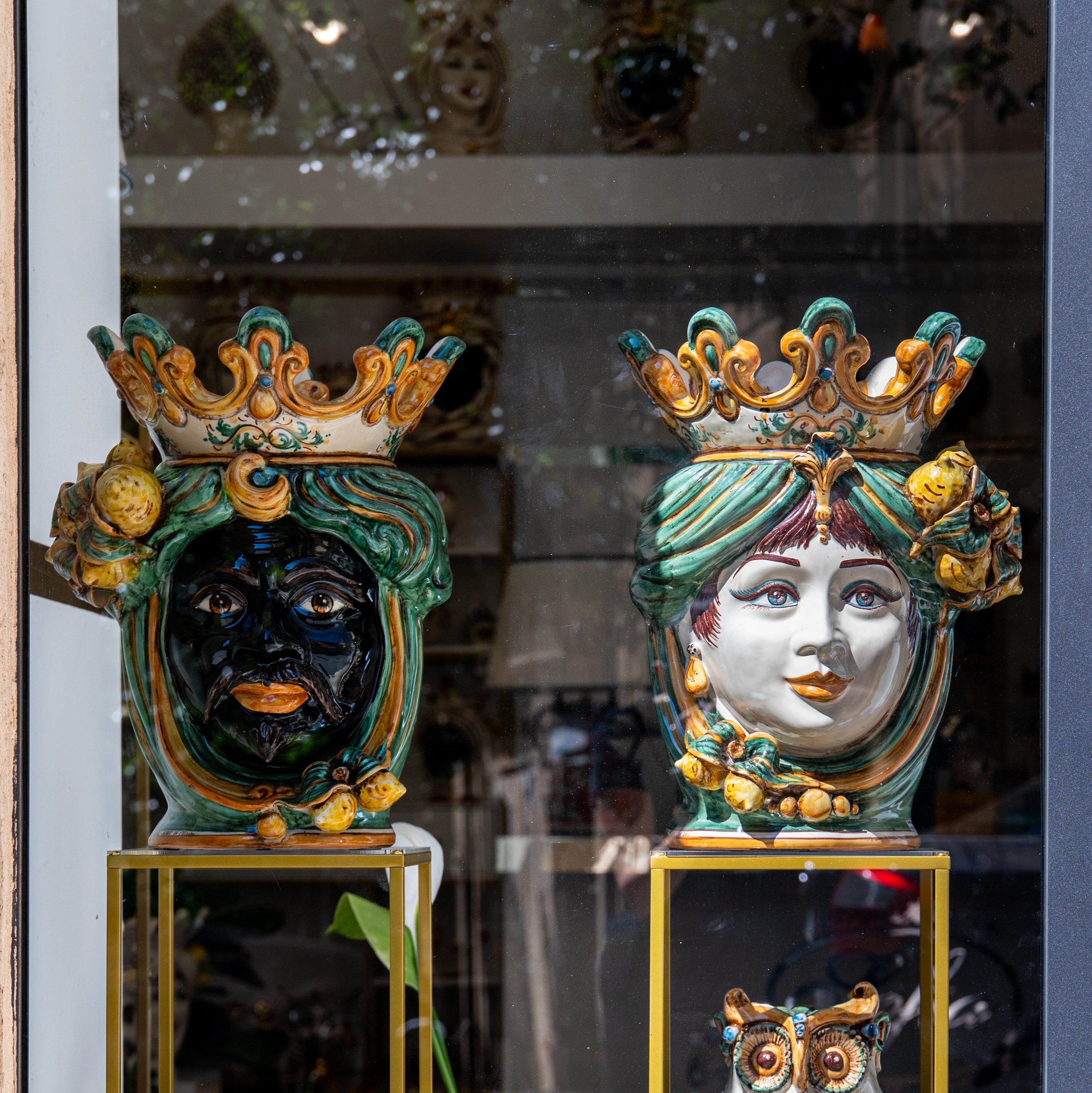 Testa h 40 limoni verde/arancio femmina - Ceramiche di Caltagirone Sofia