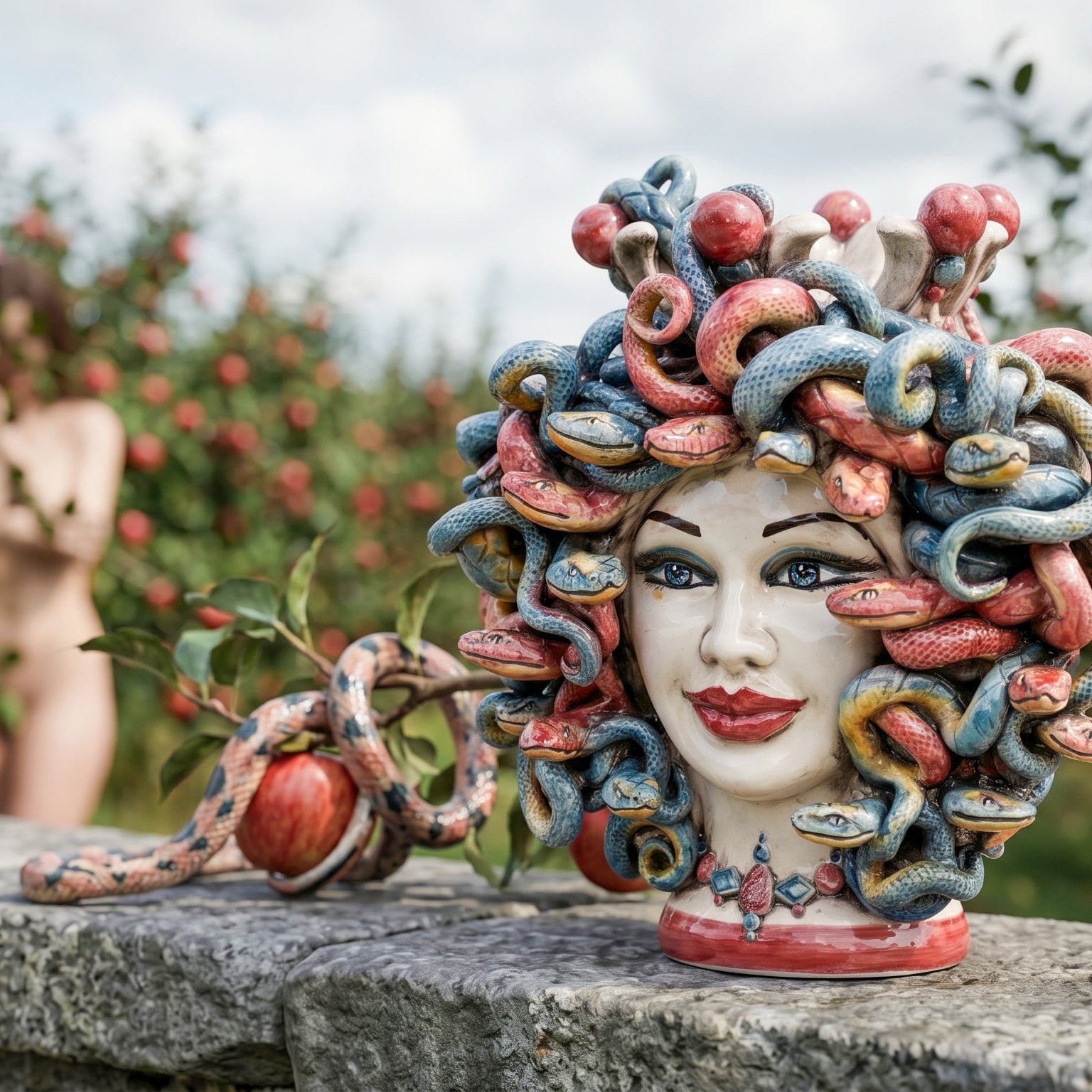 Tête Méduse H 25 cm avec Perles – Con Perline Bordeaux | Ceramica Caltagirone,  – Tête de Maure de Caltagirone, Sicile