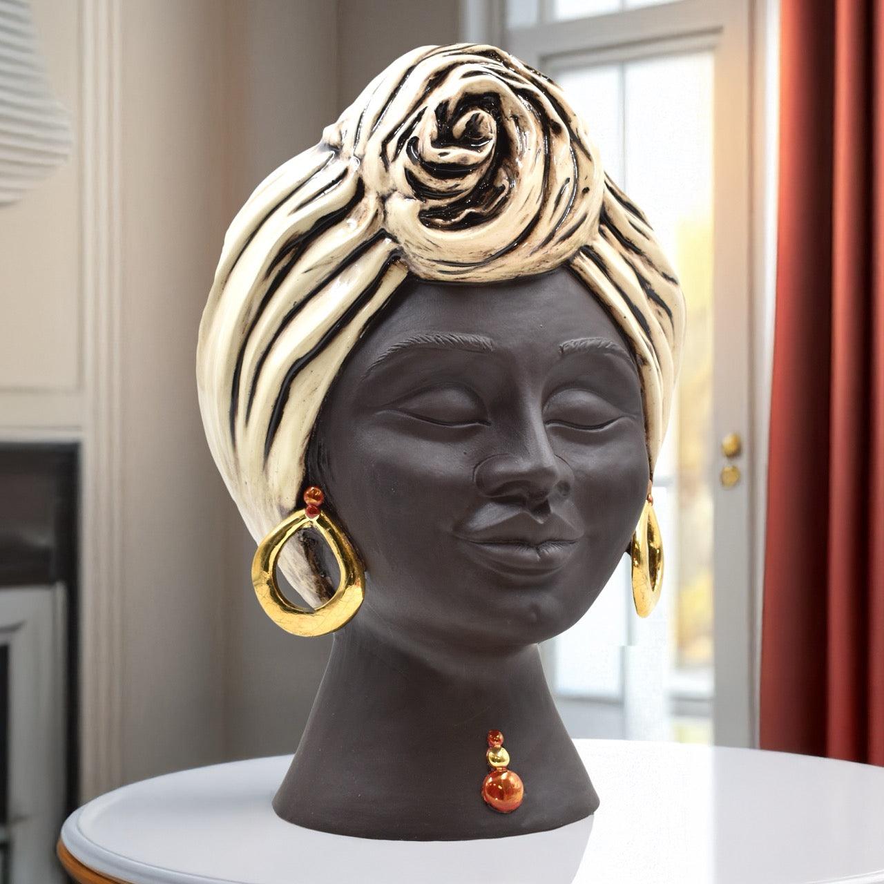 Testa sognia h 40 madreperla antichizzato oro lustri femmina viso opaco - Ceramiche di Caltagirone Sofia